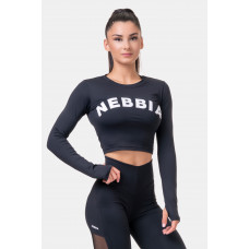 Nebbia> Long Sleeve Tumbhole Sporty Crop Top Black 585 (XS)